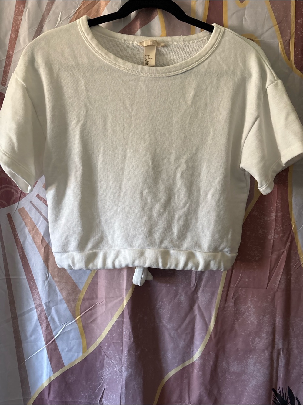 H&M White Cropped Tie-Hem Short Sleeve Top